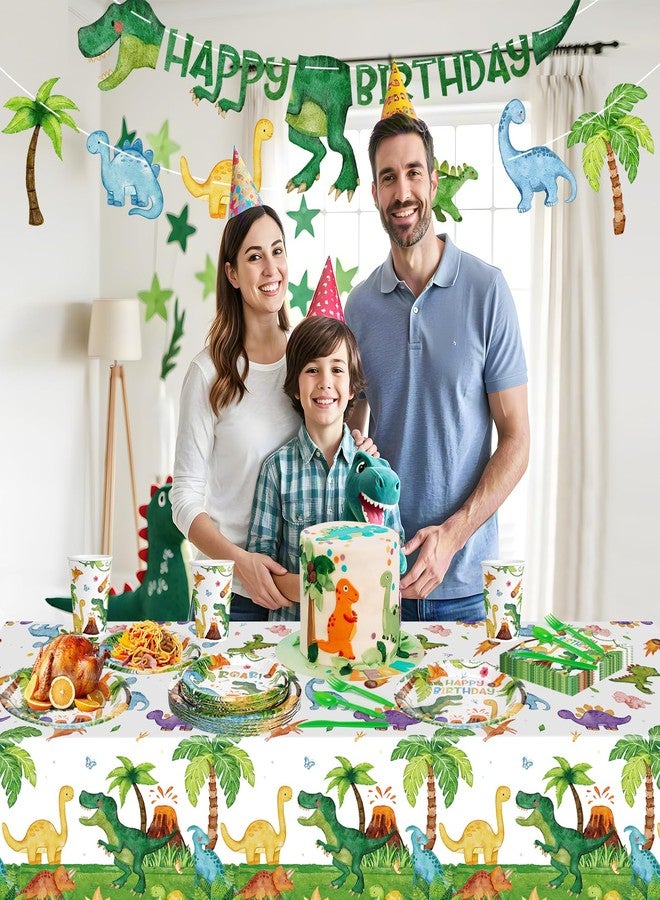 Litmitfu 170 Pcs Dinosaur Birthday Decorations - Jungle Dino Party Supplies Sets, Includes Happy Birthday Dinner Plates Napkins, Flatware, Banners and Cups for Dinosaur Party Decorations Favors, Serves 24 - Image 2